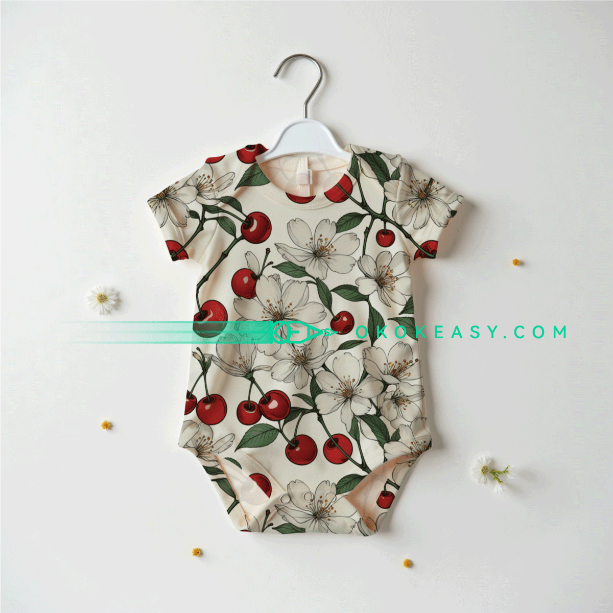 Plum blossoms Cherry Seamless pattern 6 High-Resolution Plum Blossoms and Cherry Seamless Pattern with Red Cherries and White Blossoms