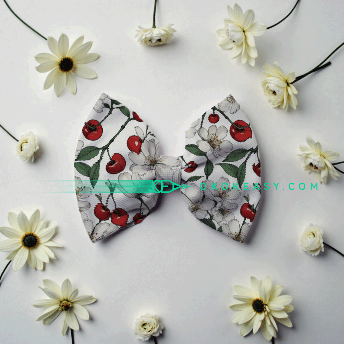 Plum blossoms Cherry Seamless pattern 7 Plum Blossoms and Cherry Seamless Pattern in Pen and Watercolor Style, Red Cherries and White Cherry Blossoms on Beige Background