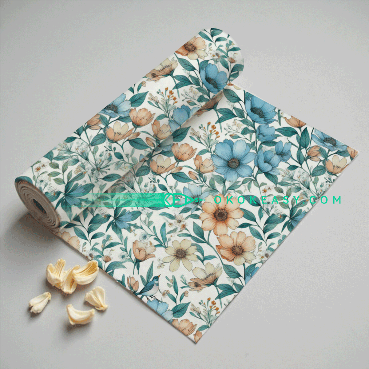 Cosmos Seamless pattern 4 High-Resolution Cosmos Seamless Pattern with Blue and Light Orange on Beige Background