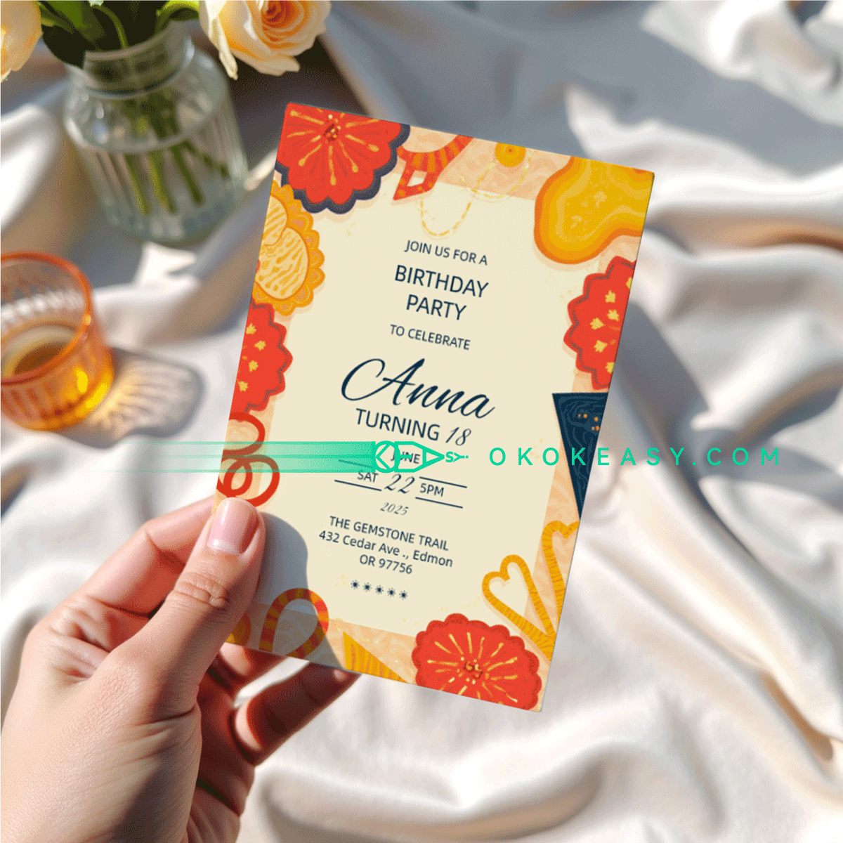 Snack time Bday Party Invite 2 Electronic warm-toned stylish illustrated birthday party invitation, PDF format