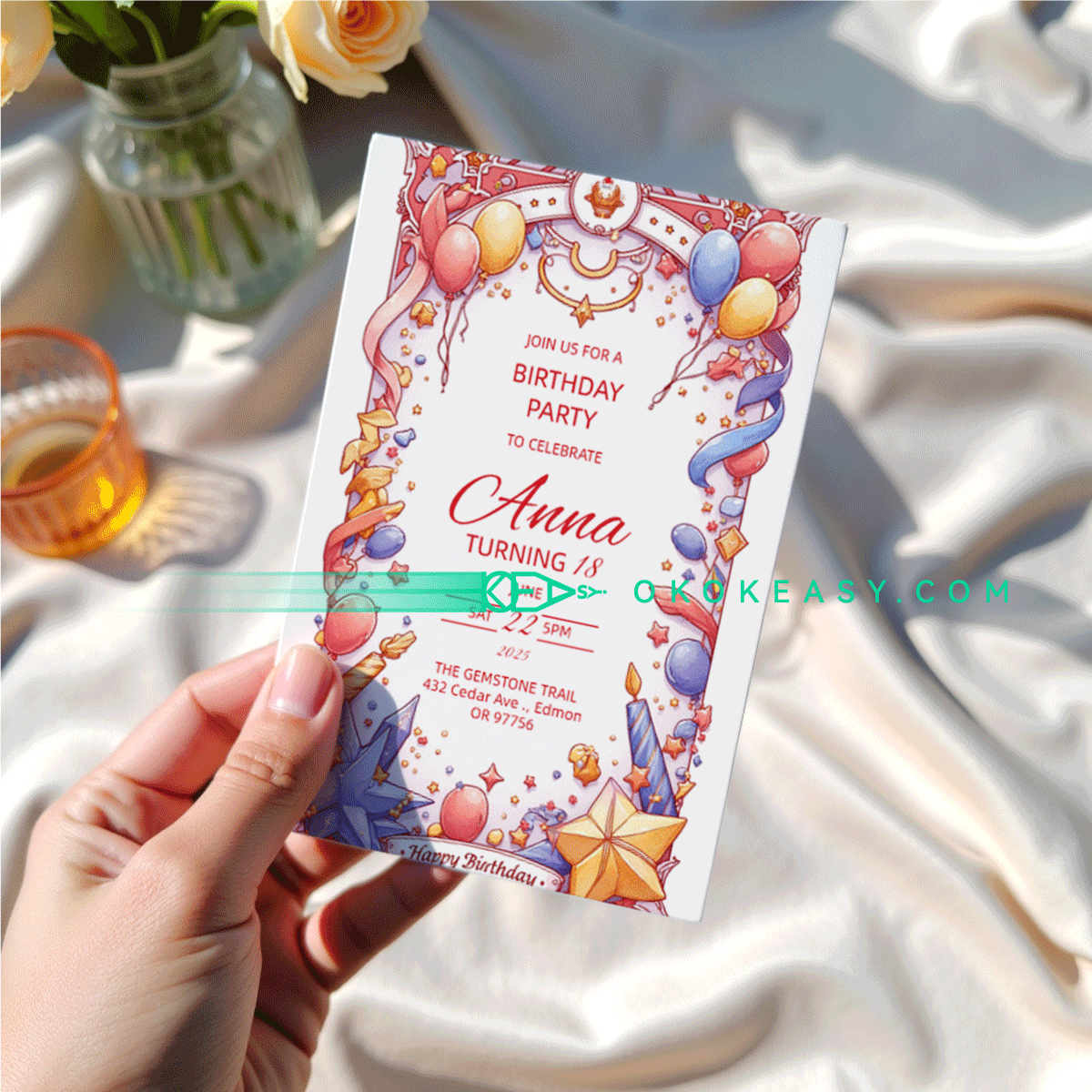 Lucky Day Bday Party Invite 2 Mysterious tarot card style printable birthday party invitation with classic color scheme, PDF format