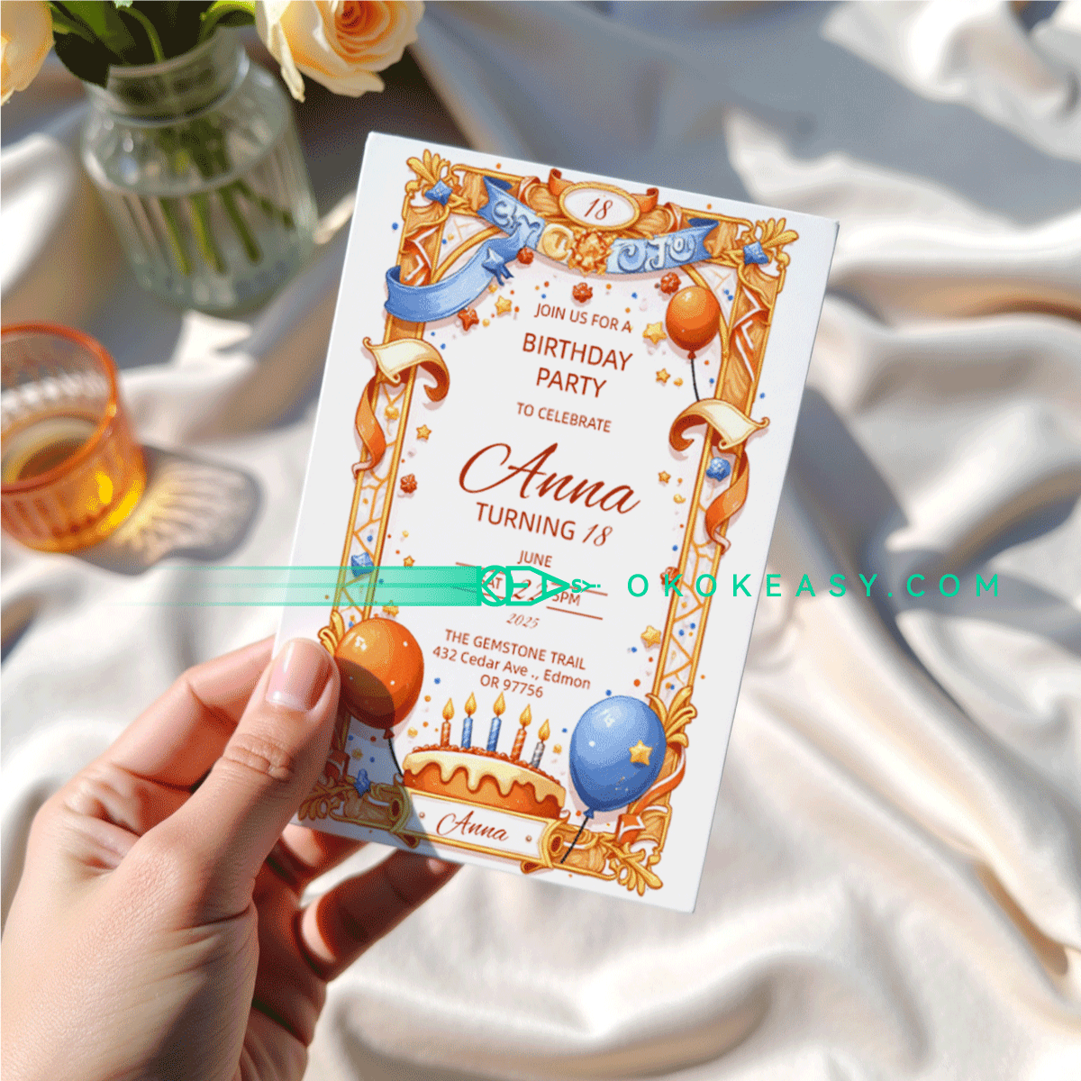 Lucky Day Bday Party Invite 2 Printable mysterious tarot card style birthday party invitation with classic color scheme, PDF format