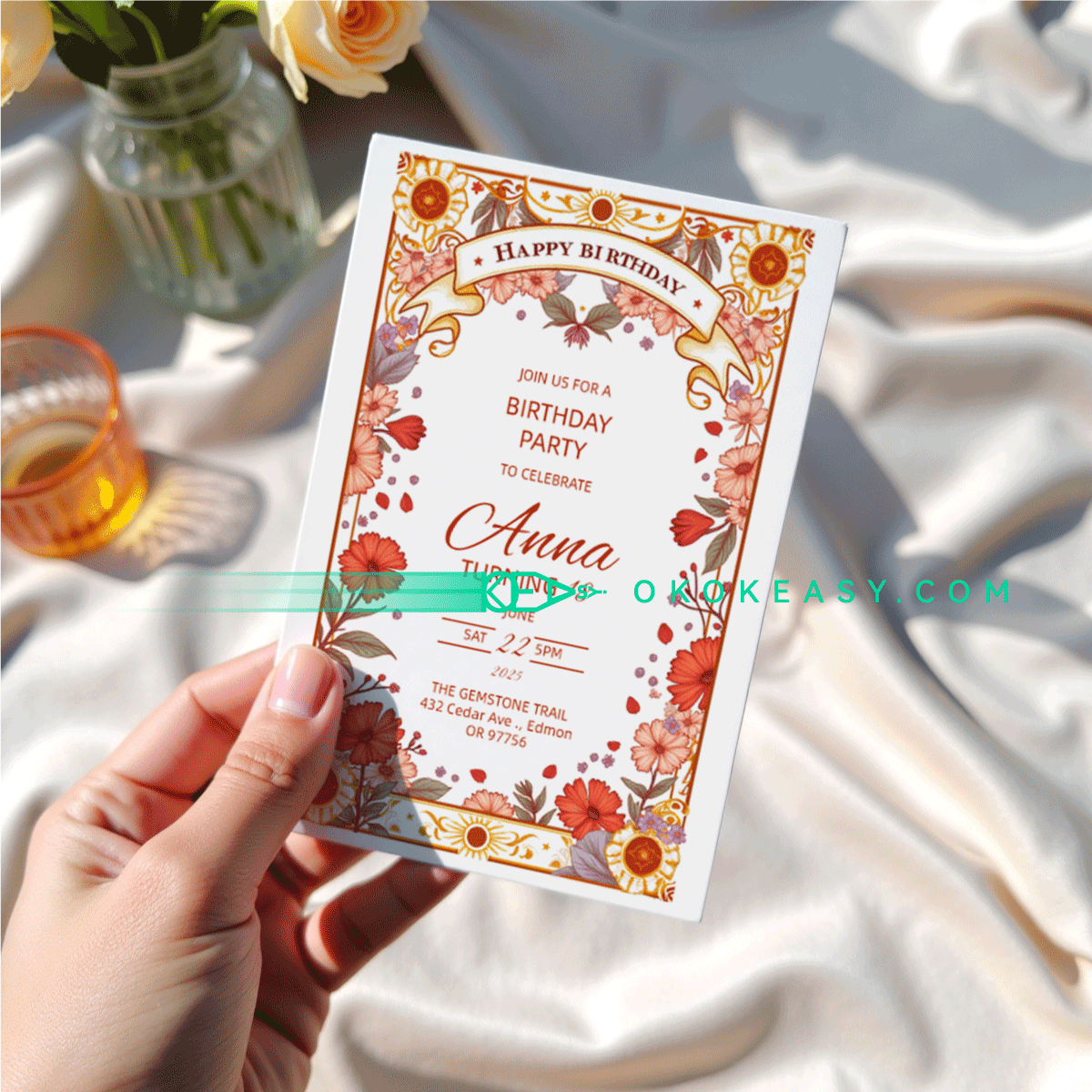 Lucky Day Bday Party Invite 2 Tarot card style lucky day themed editable birthday party invitation with classic color scheme, PDF format