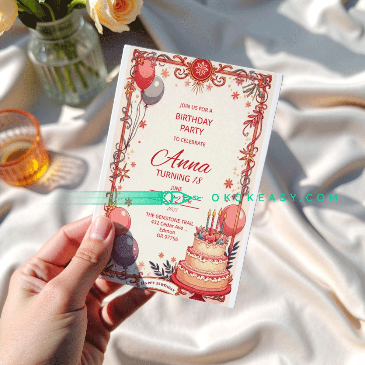 Lucky Day Bday Party Invite 2 Editable tarot card style birthday party invitation with classic color scheme, PDF format