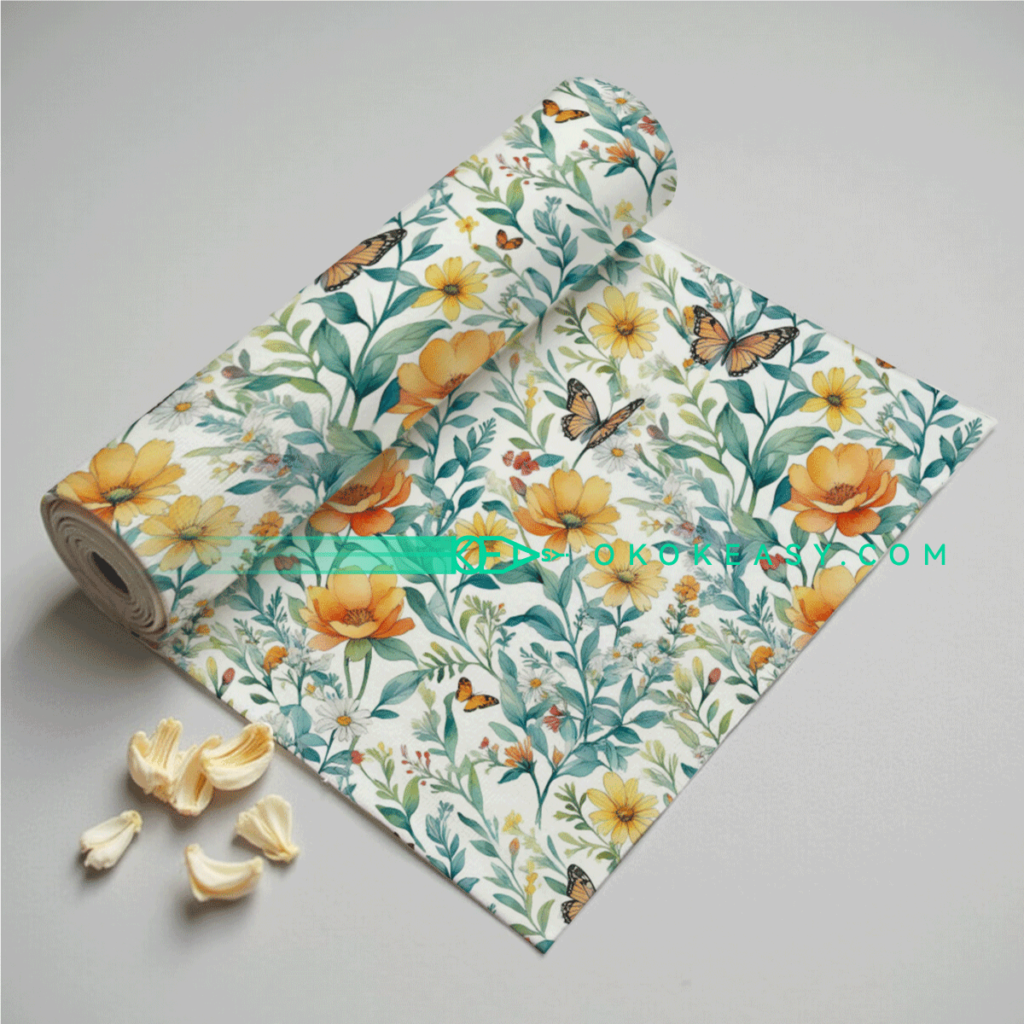 Seamless background of orange butterflies and cosmos flowers, suitable for home decor and printing projects​