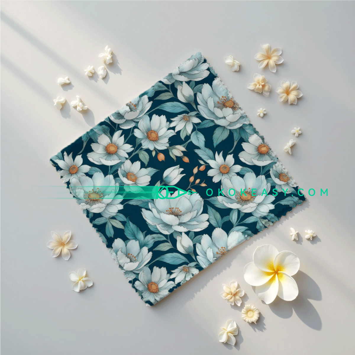 Peony Seamless pattern 3 Seamless pattern of watercolor cool-toned peonies and green leaves on a deep blue-green background, suitable for wallpaper design