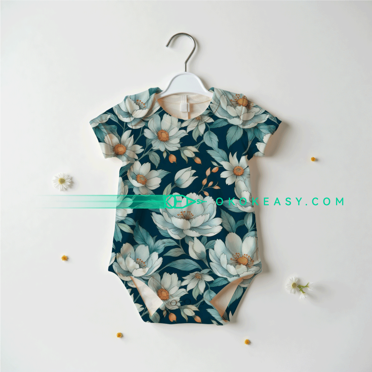 Peony Seamless pattern 6 Seamless pattern of peonies and green leaves on a deep blue-green background, symbolizing meditation and good luck