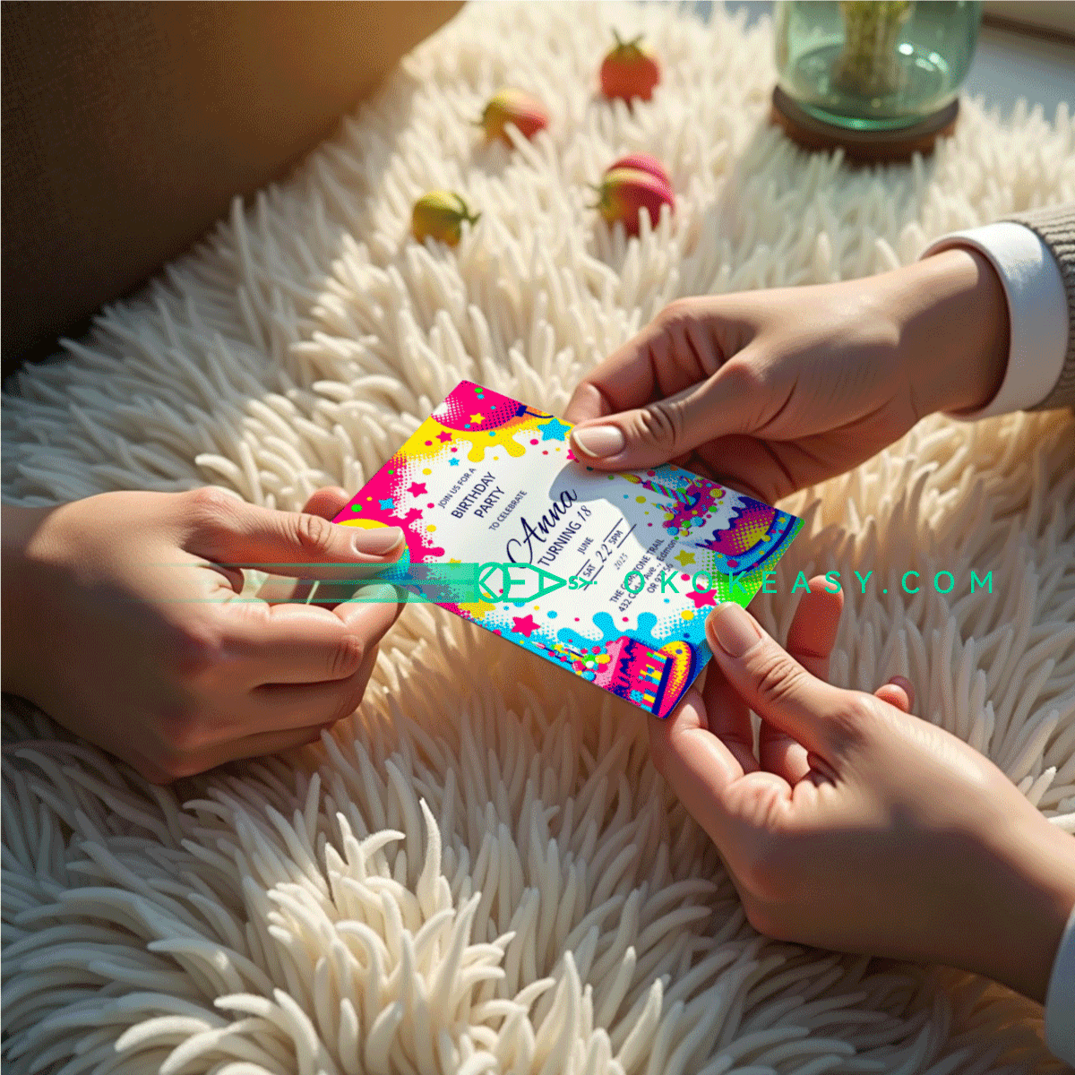 Shiny Bday Party Invite 3 Editable birthday party invitation in shiny polka dot art style, fashionable bright colors, PDF format