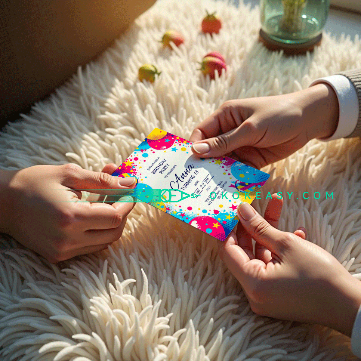 Shiny Bday Party Invite 3 Bright color polka dot style editable birthday party invitation with stylish shiny design, PDF format