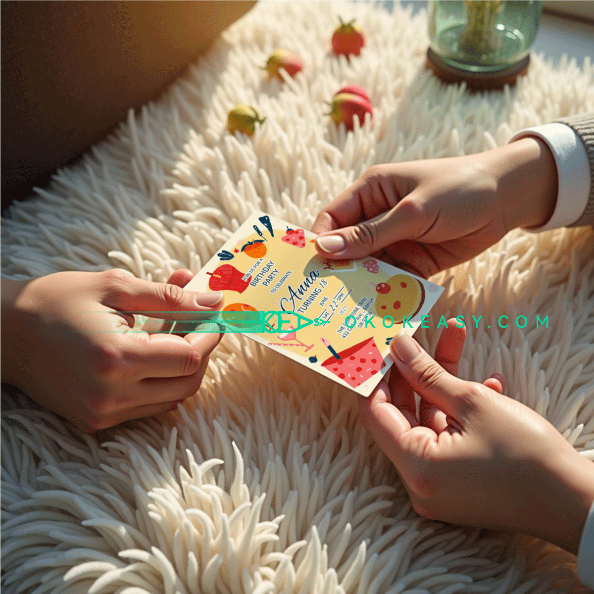 Snack time Bday Party Invite 3 Electronic version of warm-toned stylish illustrated birthday party invitation