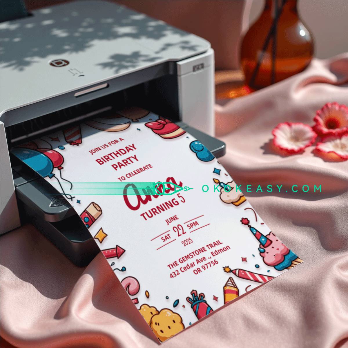 Celebrate Bday Party Invite 4 Editable children's birthday invitation with adorable cartoon snack theme, PDF format