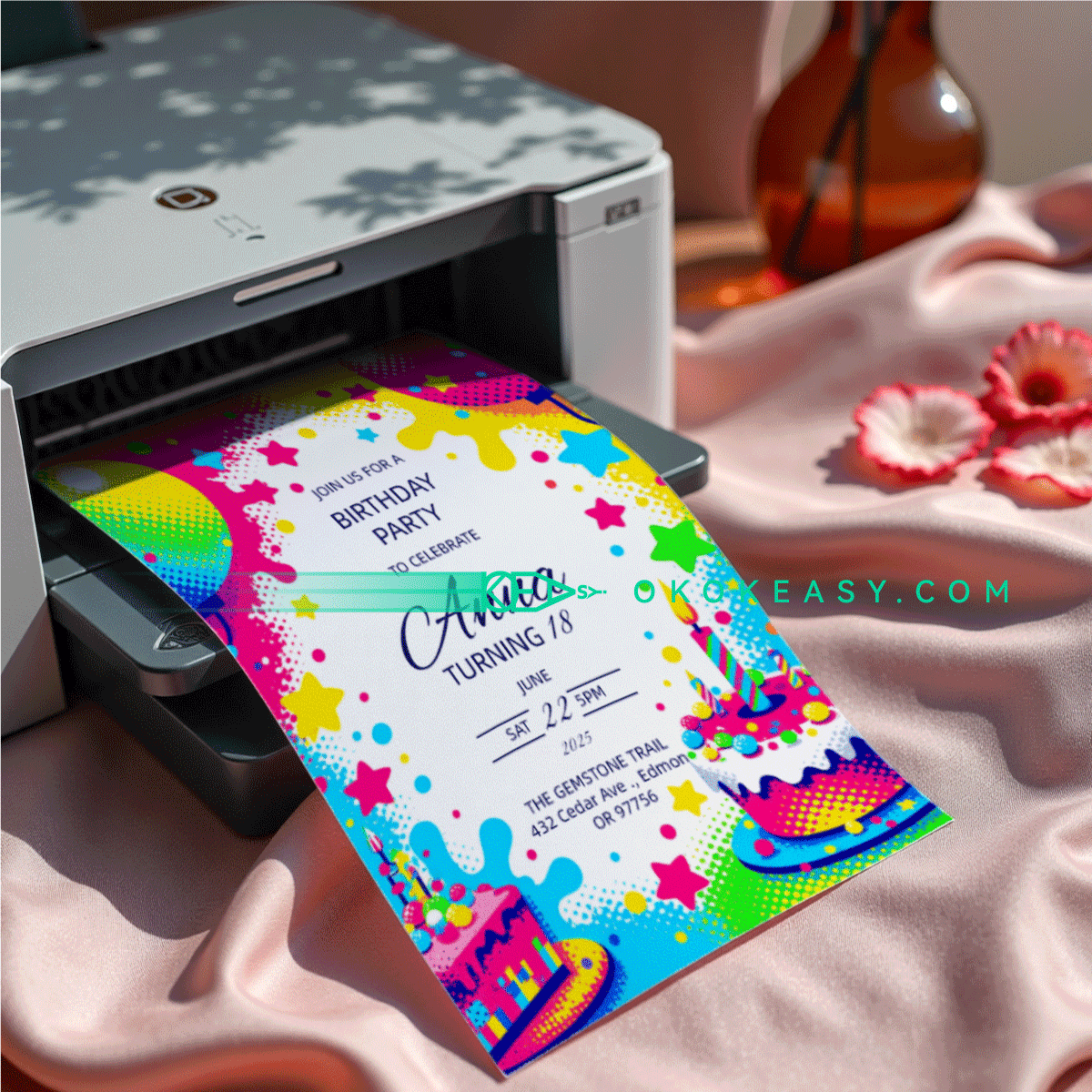 Shiny Bday Party Invite 4 Editable birthday party invitation in bright color polka dot style, stylish shiny design, PDF format