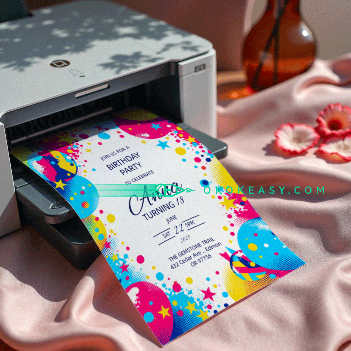 Shiny Bday Party Invite 4 Editable stylish polka dot art style birthday party invitation with shiny bright colors, PDF format