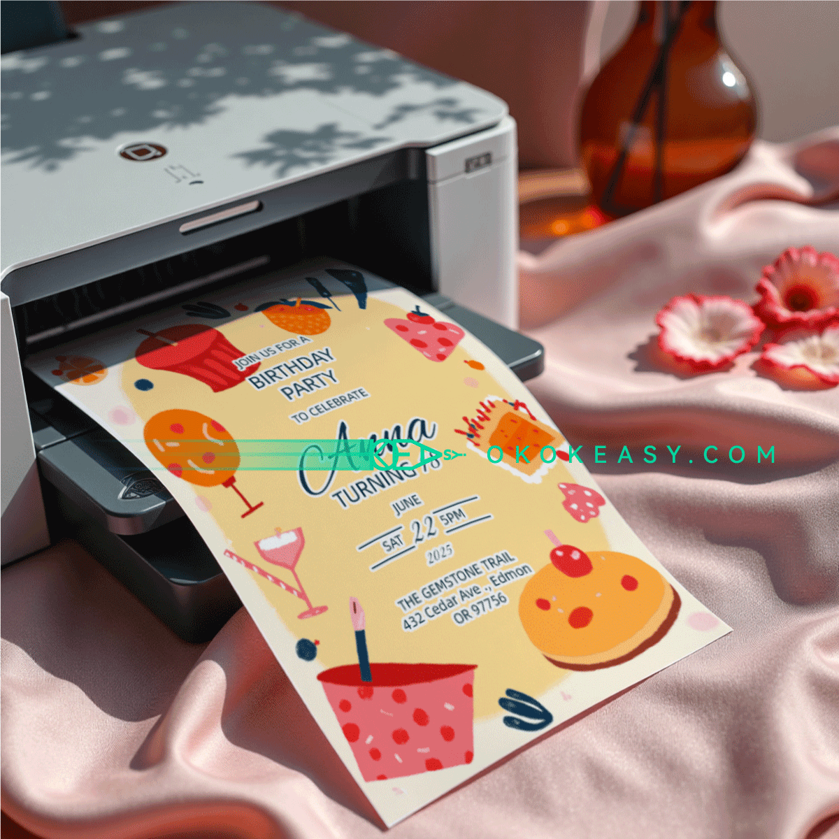 Snack time Bday Party Invite 4 Editable PDF format warm-toned illustrated birthday party invitation