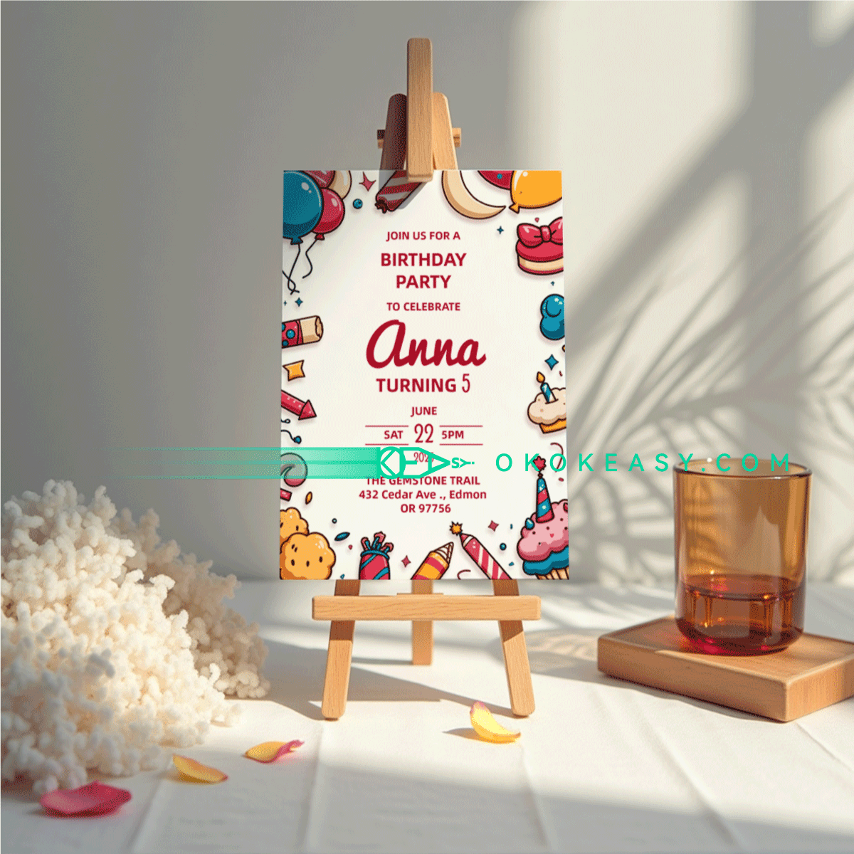 Celebrate Bday Party Invite 5 Editable cartoon snack theme children's birthday invitation, PDF format