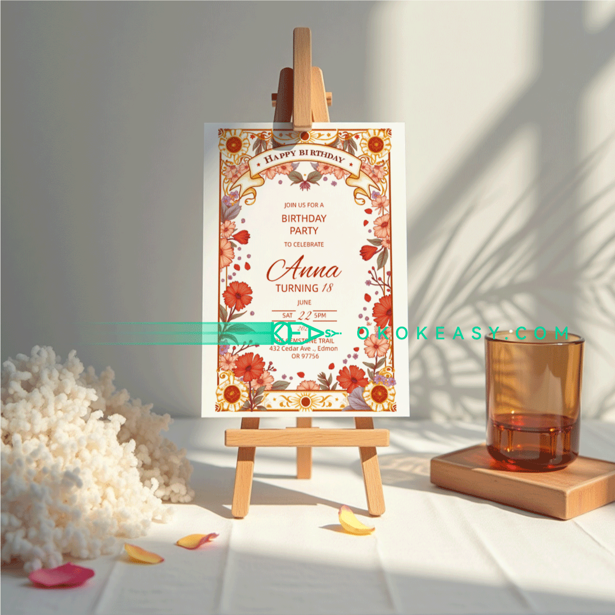 Lucky Day Bday Party Invite 5 Lucky day themed tarot card style birthday invitation, editable PDF