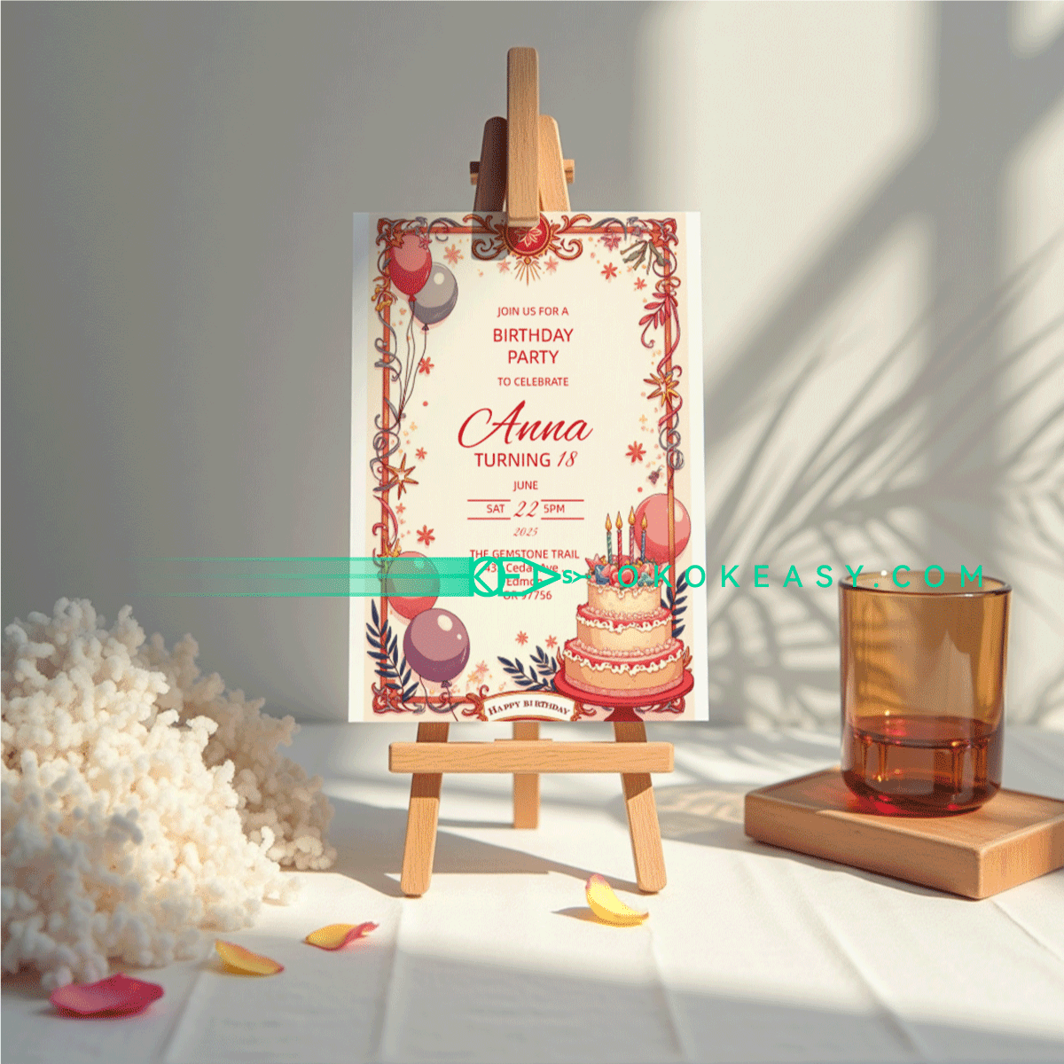 Lucky Day Bday Party Invite 5 Classic tarot card style editable birthday invitation, PDF format