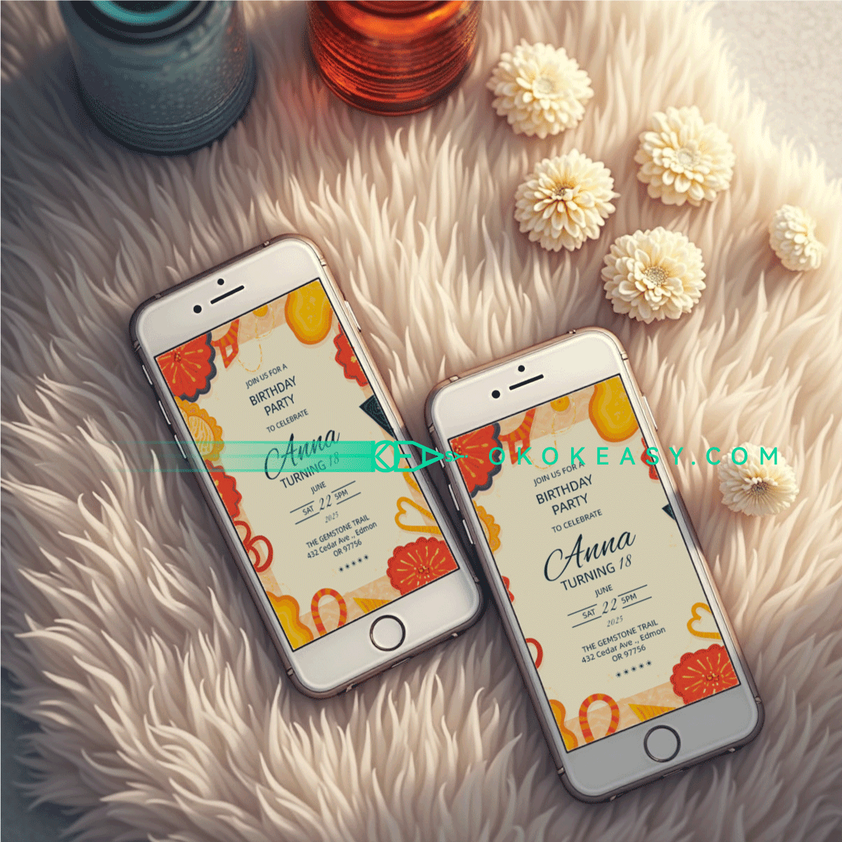 Snack time Bday Party Invite 6 Electronic warm-toned stylish illustrated birthday party invitation, PDF format