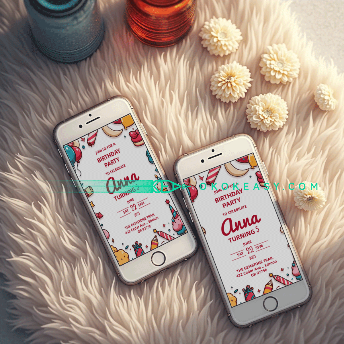 Celebrate Bday Party Invite 6 cartoon style birthday party invitation with snack theme, PDF format