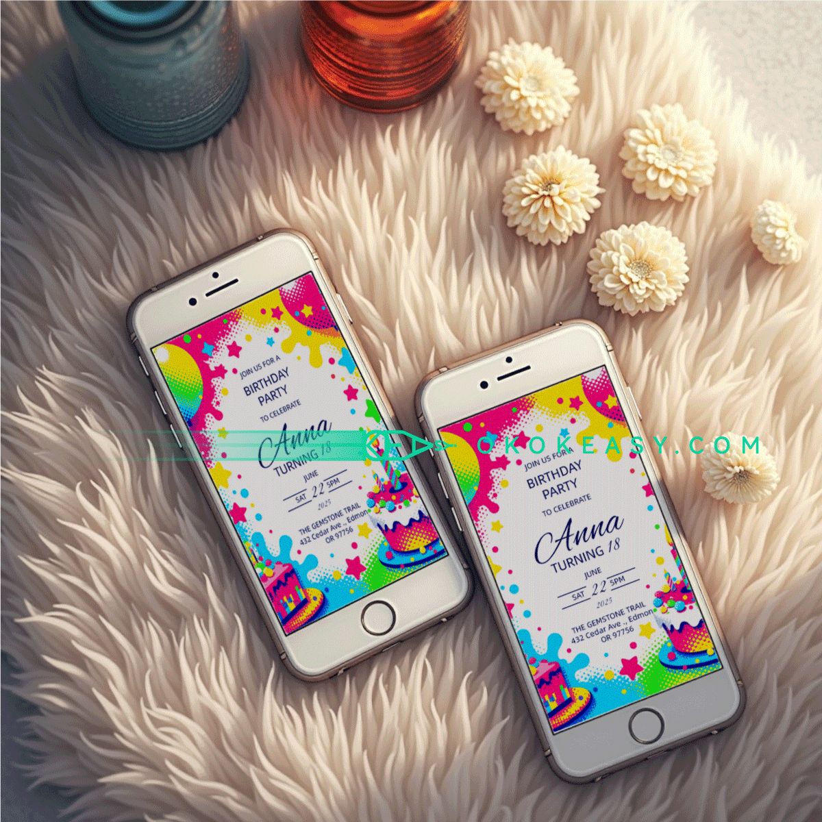 Shiny Bday Party Invite 6 Editable polka dot style birthday party invitation in bright colors, PDF format