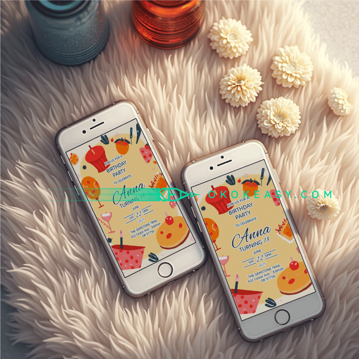 Snack time Bday Party Invite 6 Editable birthday party invitation in stylish illustration style with warm-toned design, PDF format