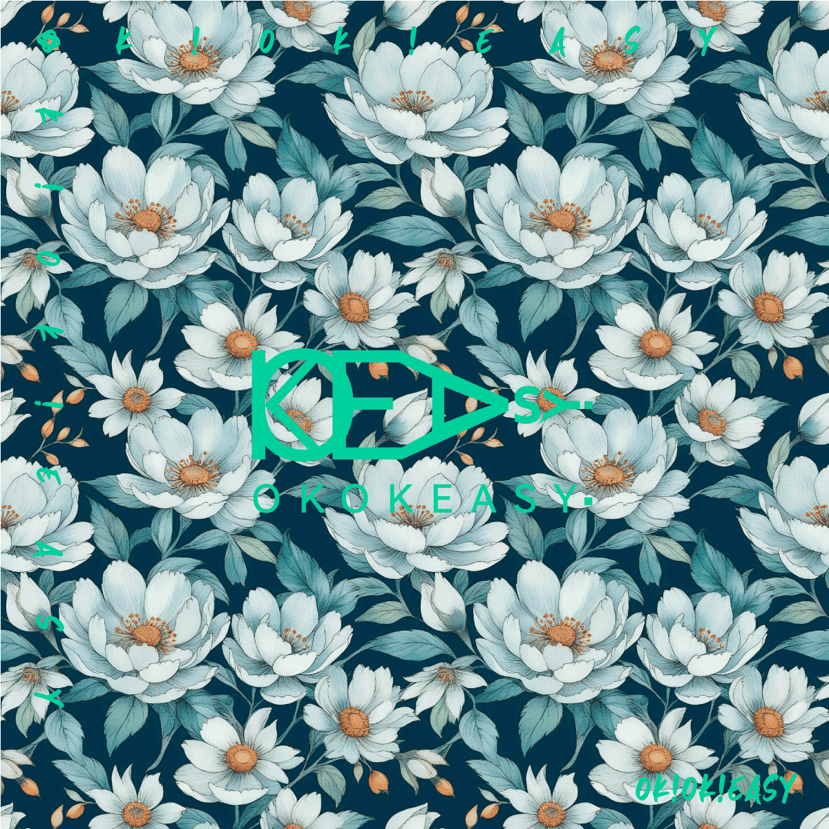 Peony Seamless pattern 1 Seamless pattern of cool-toned peonies with green leaves on a deep blue-green background, suitable for home decor