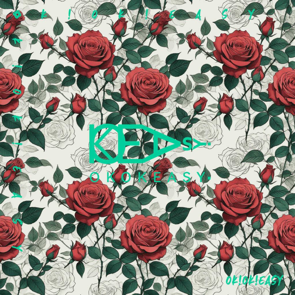 Red Rose Seamless Pattern in Pen and Watercolor Style on Beige Background