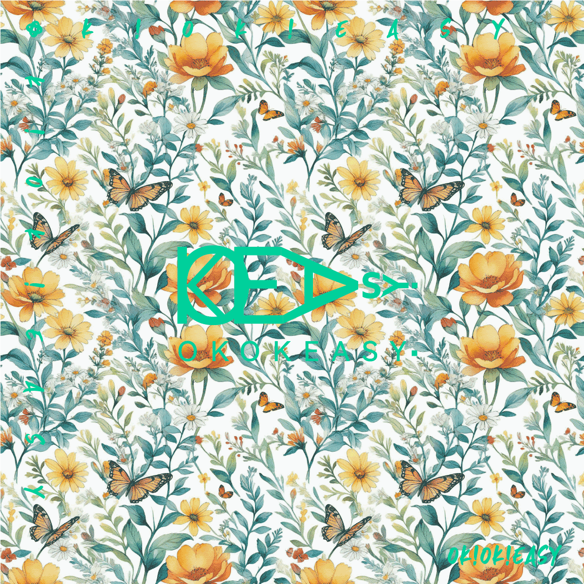 Butterflies and Flowers Seamless pattern 1 Seamless pattern of orange butterflies and cosmos flowers in eco-friendly pen and watercolor style