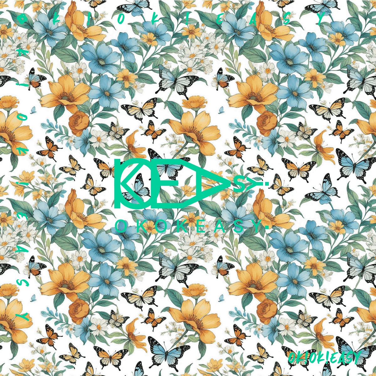 Butterflies and Flowers Seamless pattern 1 Hand-drawn butterflies and flowers seamless pattern in Scandinavian pen and watercolor style, suitable for textiles and home decor